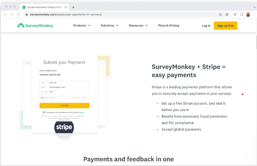 Payment support of surveymonkey